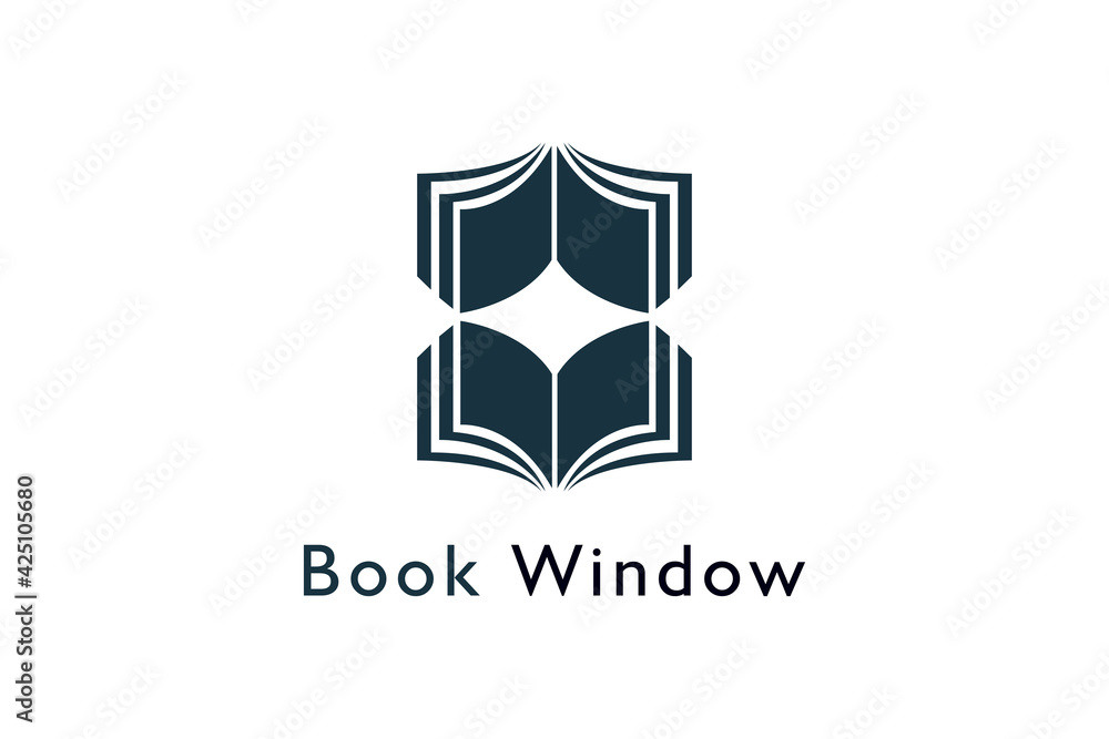 Book window logo. the arrangement of the books that form the windows isolated on white background Design vector icon Book window logo. the arrangement of the books that form the windows isolated on white background Design vector icon