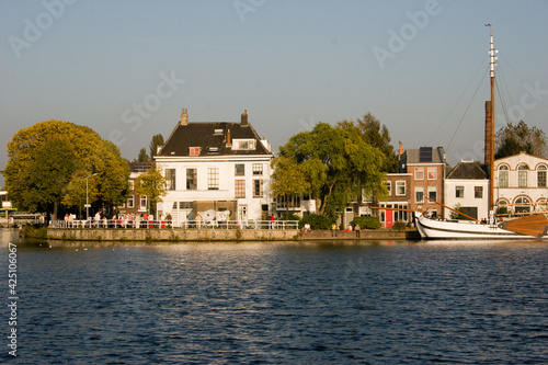 View over Schie river in Delft  The Netherlands