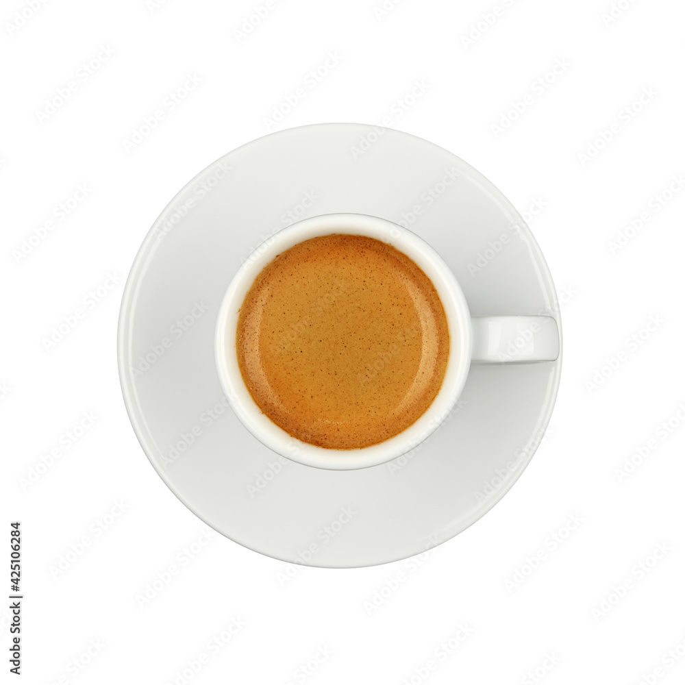 White cup of espresso coffee on saucer isolated White cup of espresso coffee on saucer isolated