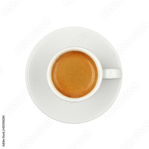 White cup of espresso coffee on saucer isolated