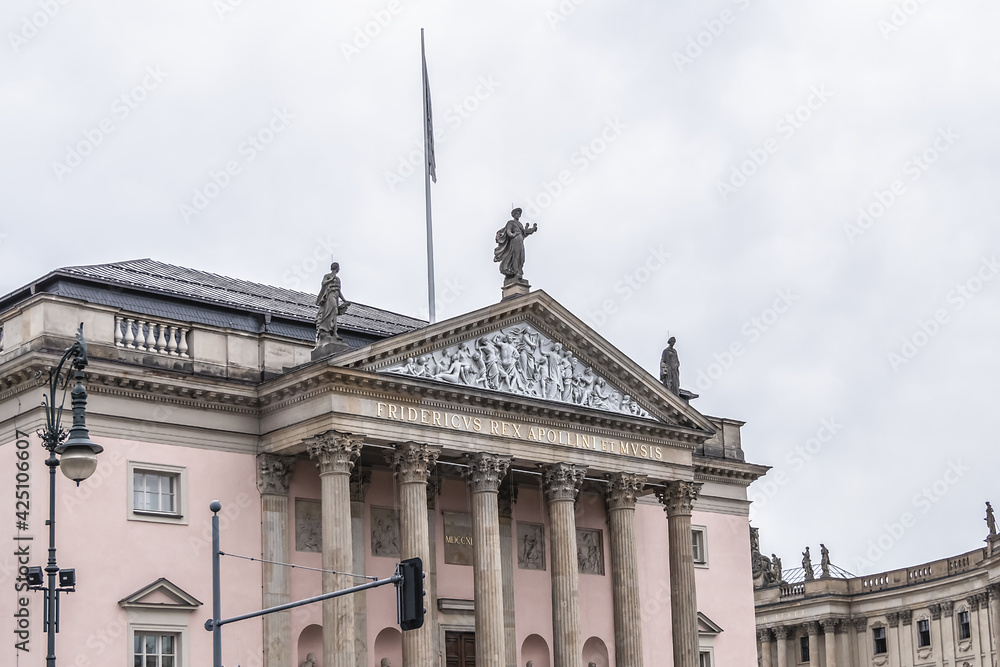 Fototapeta premium Neo-classical building of Berlin State Opera (from 1743) in Unter den Linden street. Berlin, Germany.