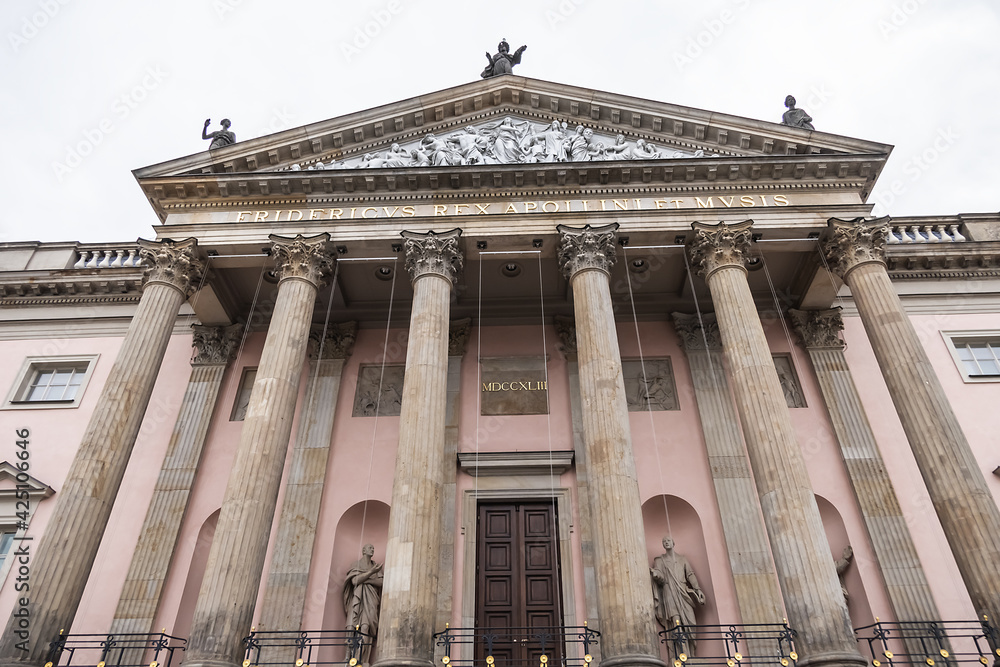 Neo-classical building of Berlin State Opera (from 1743) in Unter den Linden street. Berlin, Germany.