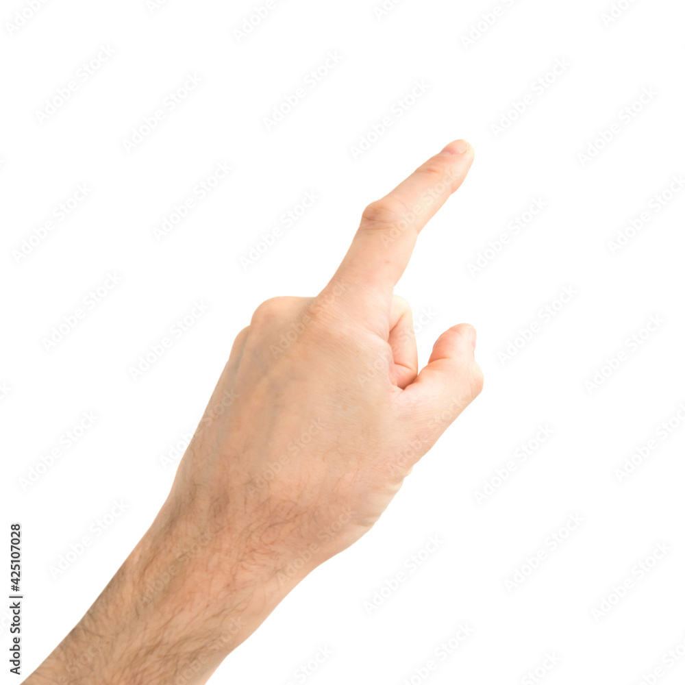Woman hand touching or pointing finger to something isolated on white background Woman hand touching or pointing finger to something isolated on white background