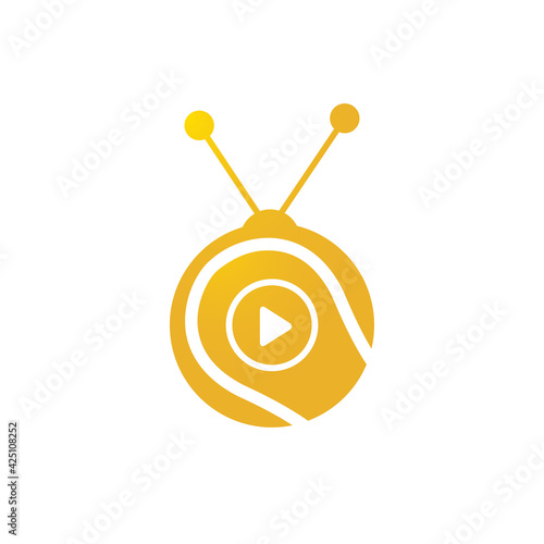 Tennis TV vector logo design template. Tennis ball and play button icon design.