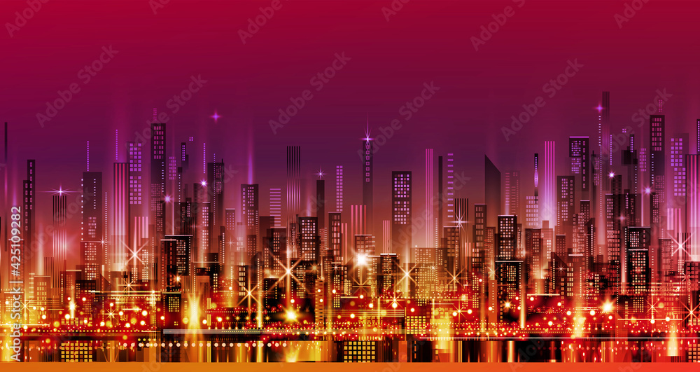 Night city. Urban Scene Modern Scenic Skyline Skyscraper Concept