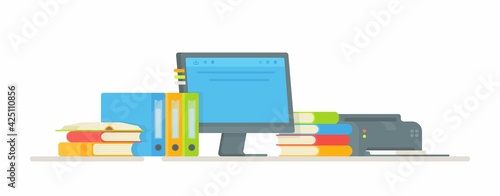 Online Learning. Vector illustration of doing homework. Preparation for lessons. Back to school.