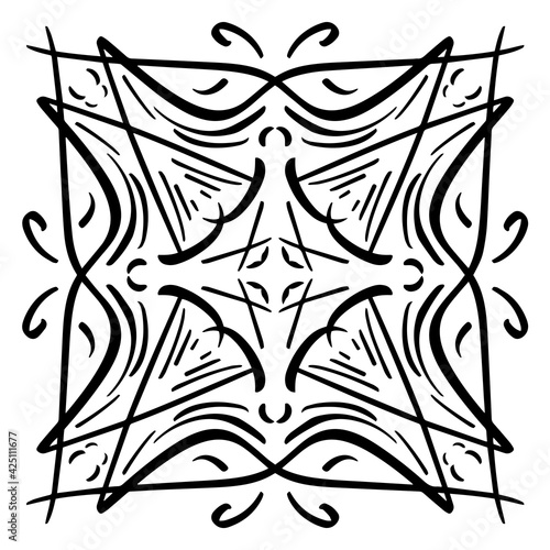 Vector seamless pattern tile - hand drawn decorative symmetrical element