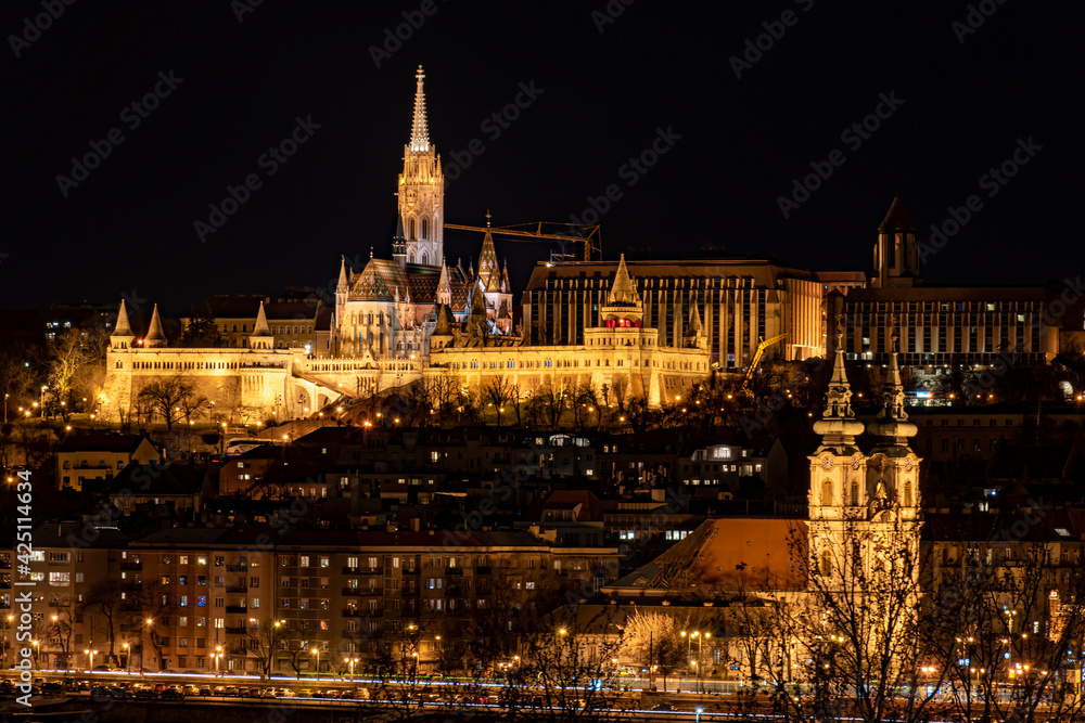 Obraz premium Budapest, Hungary at night view. Buda castle
