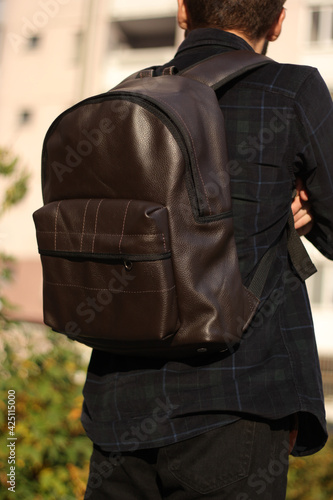 brown leather backpack