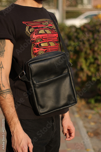 black leather bag