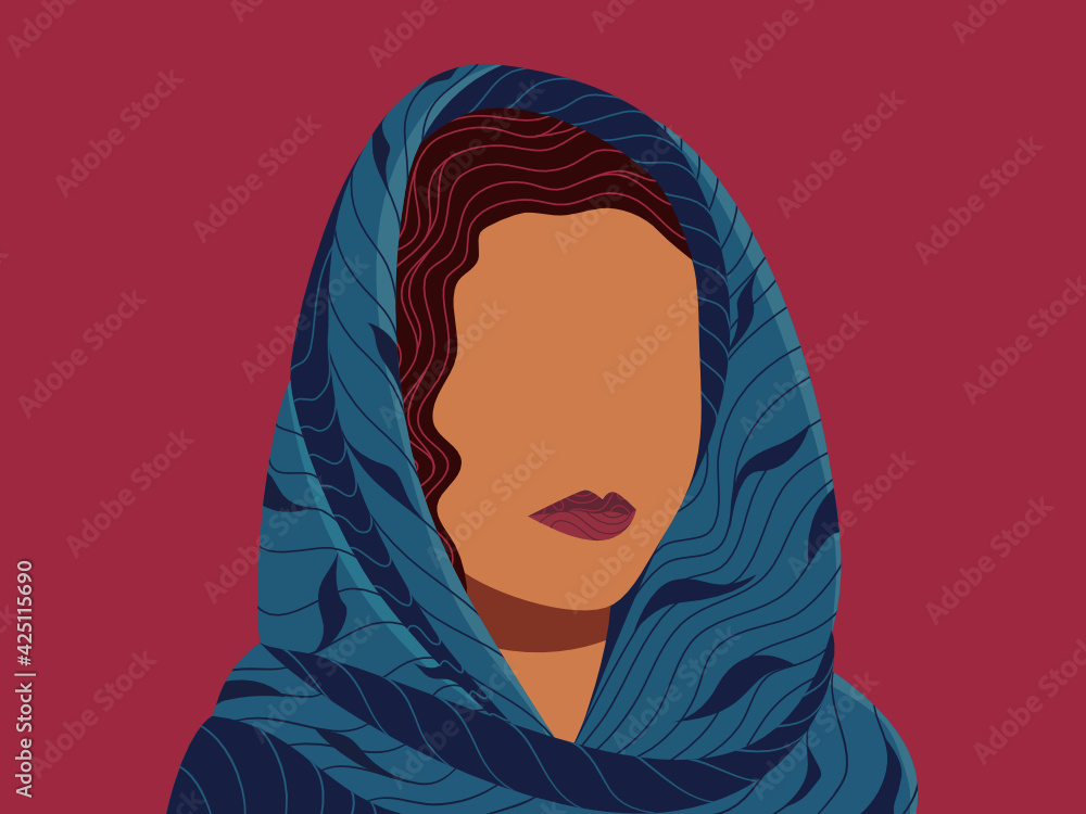 Woman with a covered head. Christian, muslim head covering witha scarf. Illustration, undentified character, face of a beautiful woman. Vector. Woman with a covered head. Christian, muslim head covering witha scarf. Illustration, undentified character, face of a beautiful woman. Vector.