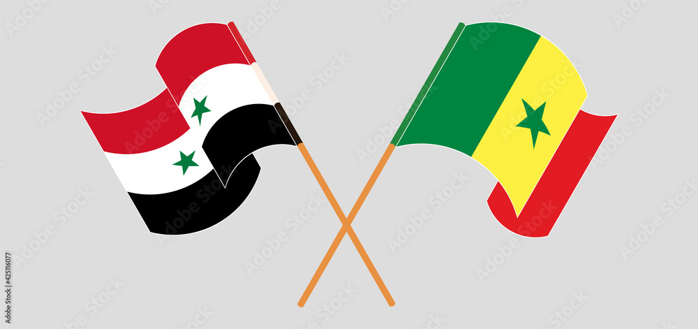 Crossed and waving flags of Syria and Senegal Crossed and waving flags of Syria and Senegal