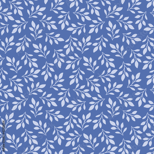 Blue Tossed Leaves Seamless Pattern Background Texture