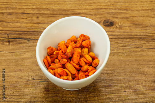 Chili peanut snack in the bowl