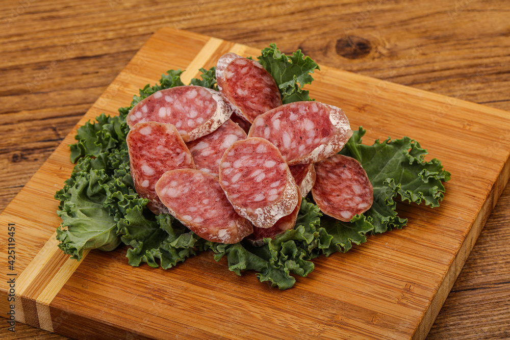 Iberian pork Fuet sausage slices Iberian pork Fuet sausage slices