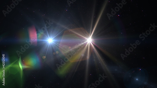Fototapeta Naklejka Na Ścianę i Meble -  Glowing light with stars, flares and rays in outer space