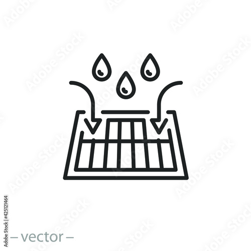 sewer drain icon, street storm sewage, drainage urban waste, water road filter, grille metal, thin line symbol on white background - editable stroke vector eps10