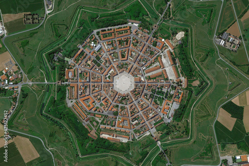 Star City of Palmanova looking down aerial view from above – Bird’s eye view Udine, Italy photo