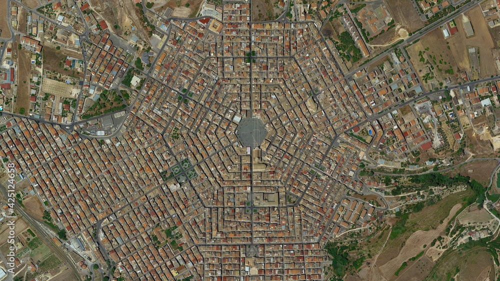City of Catania, Carlo Maria Carafa square looking down aerial view from above - hexagon city, bird’s eye view Catania, Sicily, İtaly City of Catania, Carlo Maria Carafa square looking down aerial view from above - hexagon city, bird’s eye view Catania, Sicily, İtaly