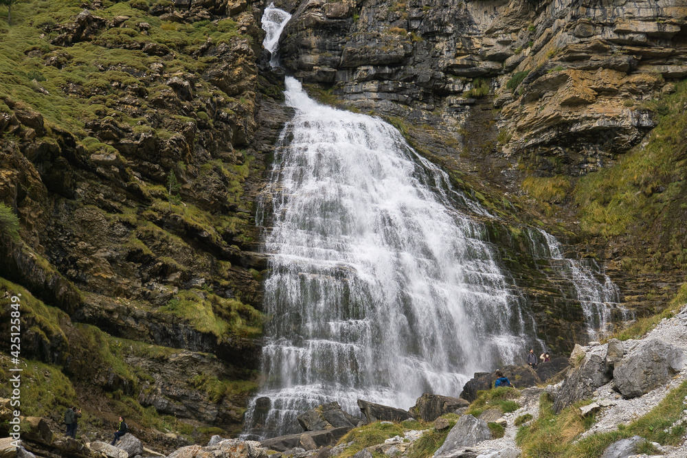Cola de Caballo waterfall in Ordesa y Monte Perdido National Park, in the Aragonese Pyrenees, located in Huesca, Spain.