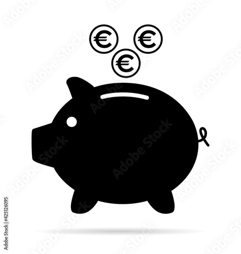 Piggy bank flat icon, sign vector with euro web symbol. Money income, economic graphic button