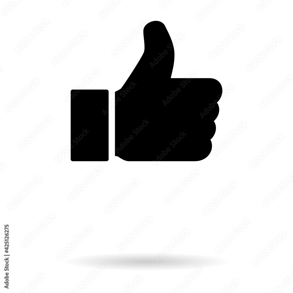 Thumb up with shadow icon, like finger vector illustration sign, business social web button Thumb up with shadow icon, like finger vector illustration sign, business social web button