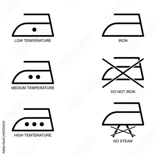 Iron collection flat icon isolated on white background. 3 temperature levels and steam symbol. Machine vector illustration