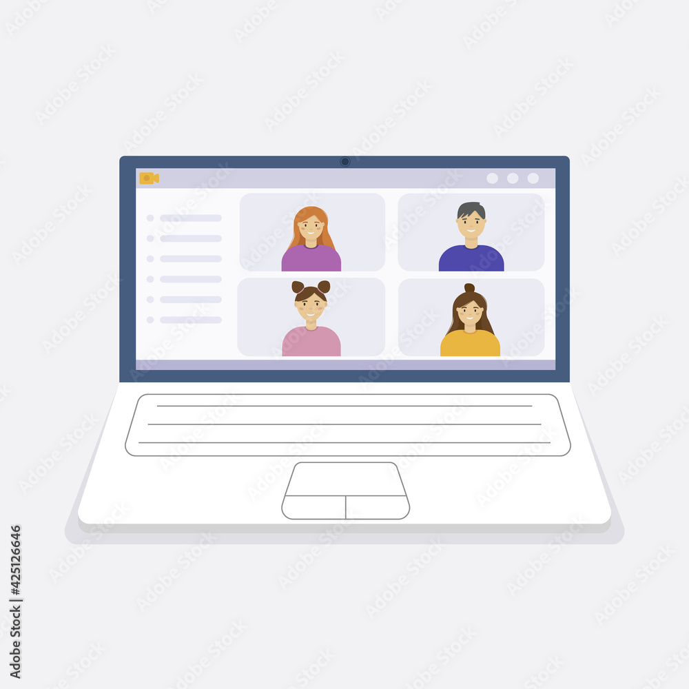 Video call with people on the laptop from home. Vector illustration of laptop. Video call with people on the laptop from home. Vector illustration of laptop.