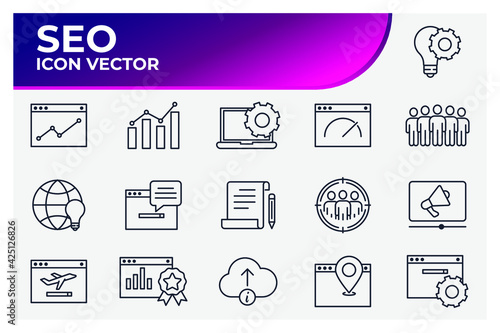 Set of SEO icon. Search Engine Optimization pack symbol template for graphic and web design collection logo vector illustration