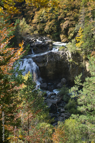 Arripas waterfall in the Ordesa y Monte Perdido National Park, in the Aragonese Pyrenees, located in Huesca, Spain.