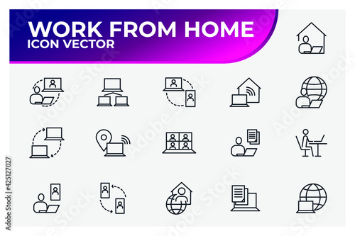 Set of Work from home Icon. business online job pack symbol template for graphic and web design collection logo vector illustration