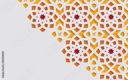 Color ornamental patterned stone relief in arabic architectural style of islamic mosque,greeting card for Ramadan Kareem