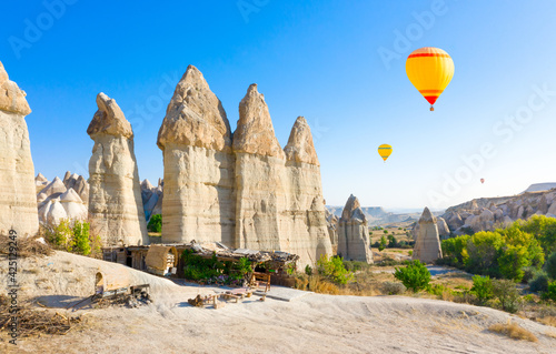 Panoramic view of Love valley near Goreme village, Cappadocia, Turkey