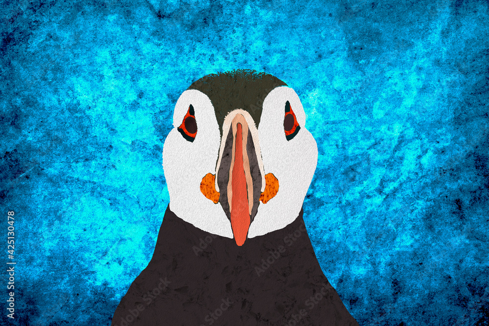 Illustration portrait of a cute puffin bird