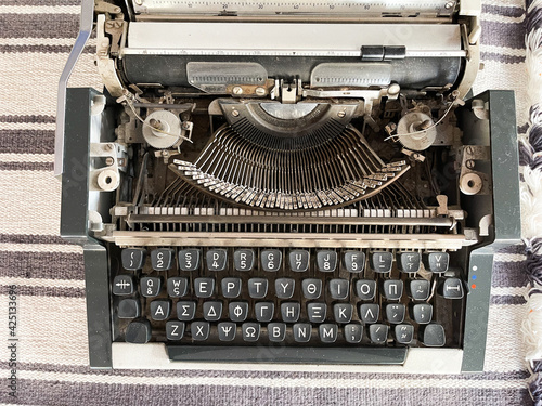 Typewriter machine in retro style. Top view.