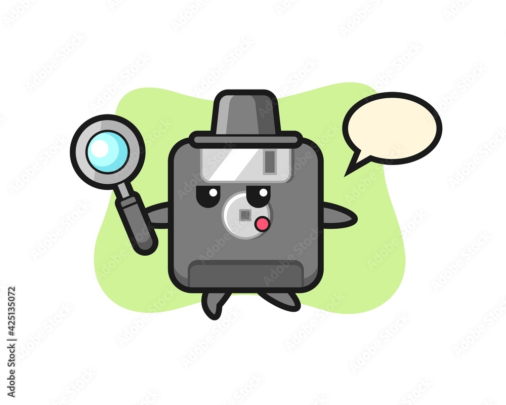 floppy disk cartoon character searching with a magnifying glass floppy disk cartoon character searching with a magnifying glass