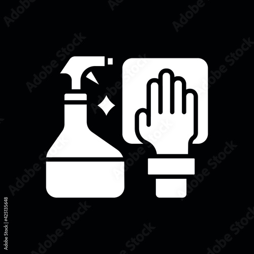 Detergent with hand and rag white glyph icon. Car wash. Thin line customizable illustration. Contour symbol. Vector isolated outline drawing.