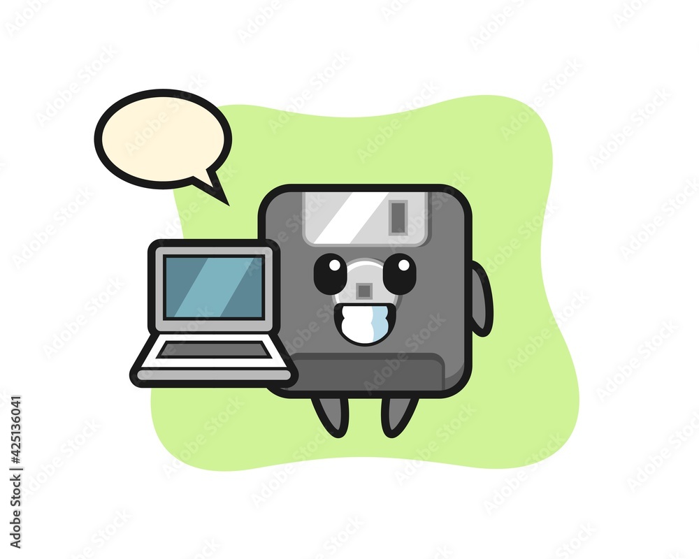 Mascot Illustration of floppy disk with a laptop Mascot Illustration of floppy disk with a laptop