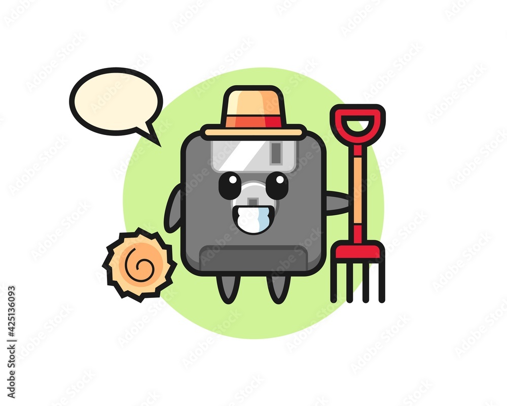 Mascot character of floppy disk as a farmer Mascot character of floppy disk as a farmer