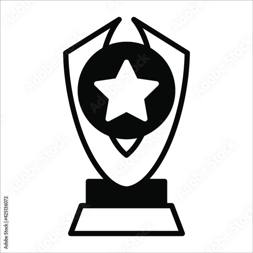 Star Shield ,trophy black filled line vector icon isolated