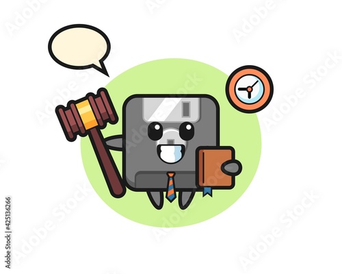 Mascot cartoon of floppy disk as a judge