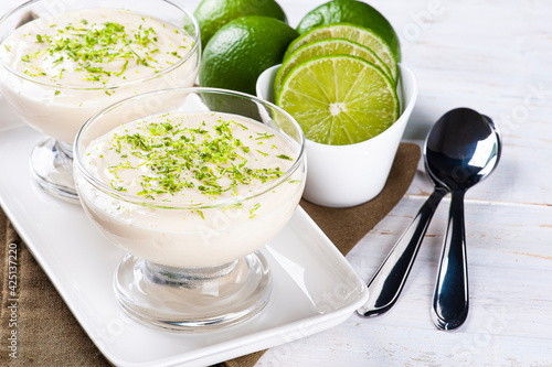 .Delicious lemon mousse. Refreshing and tasty dessert - Lime mousse photo