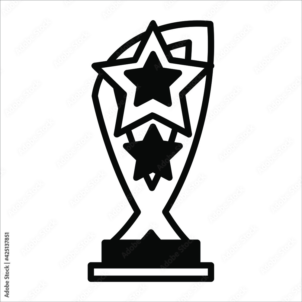 Three Star Shield ,trophy black filled line vector icon isolated Three Star Shield ,trophy black filled line vector icon isolated