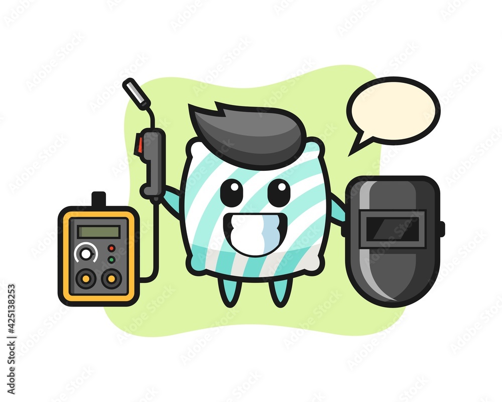 Character mascot of pillow as a welder Character mascot of pillow as a welder