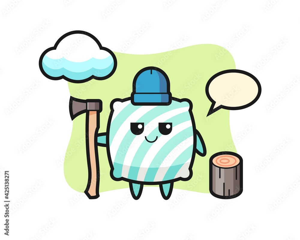 Character cartoon of pillow as a woodcutter Character cartoon of pillow as a woodcutter