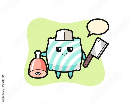 Illustration of pillow character as a butcher