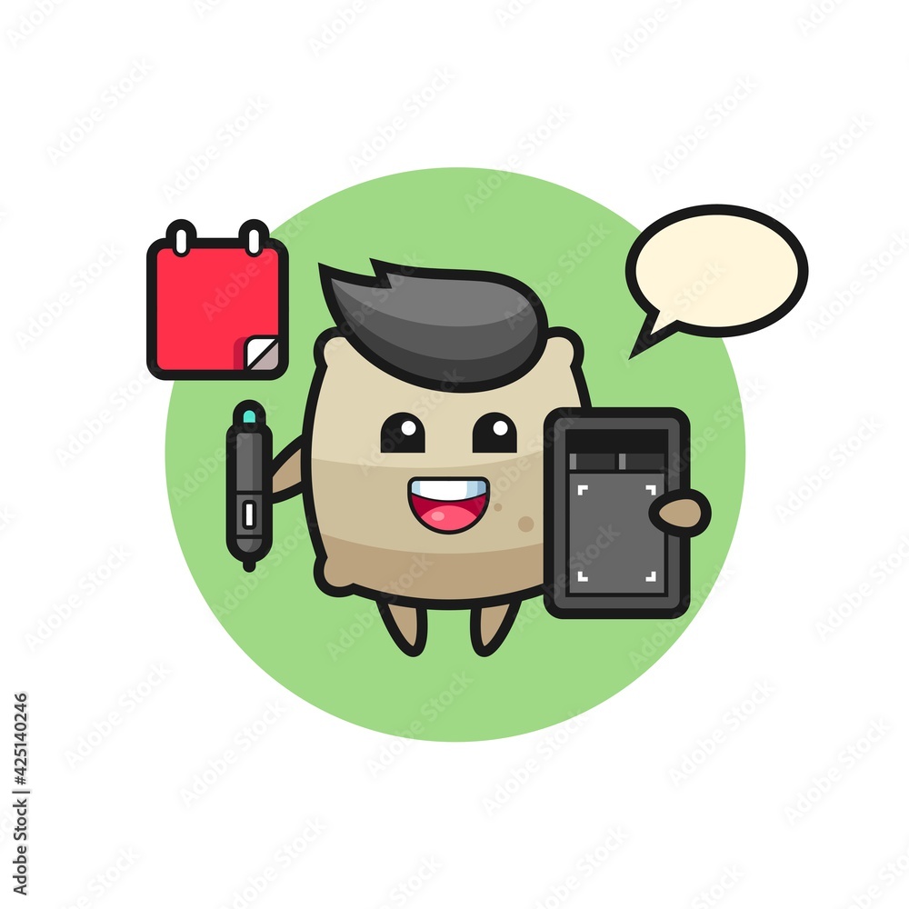 Illustration of sack mascot as a graphic designer Illustration of sack mascot as a graphic designer