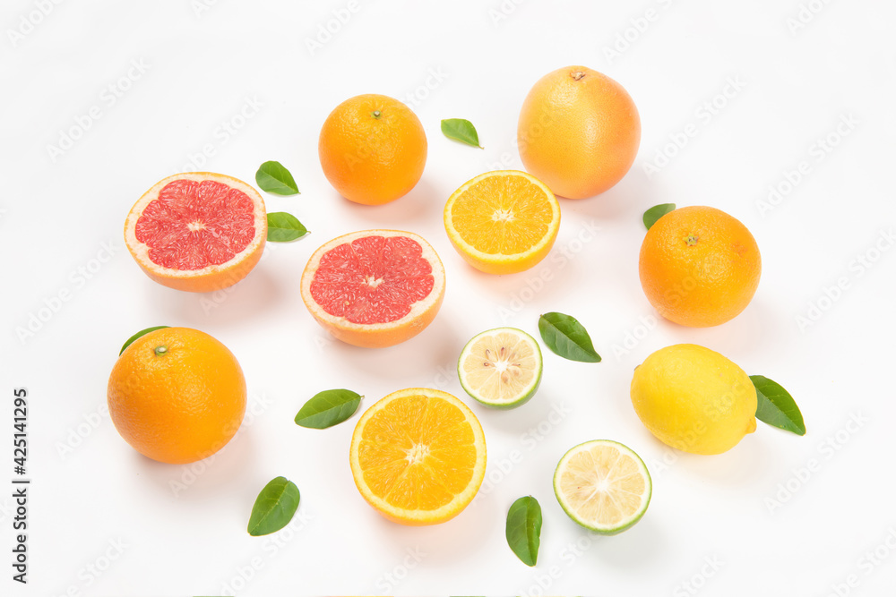 sliced of fresh fruits . orange and grapefruit .Food concept background.