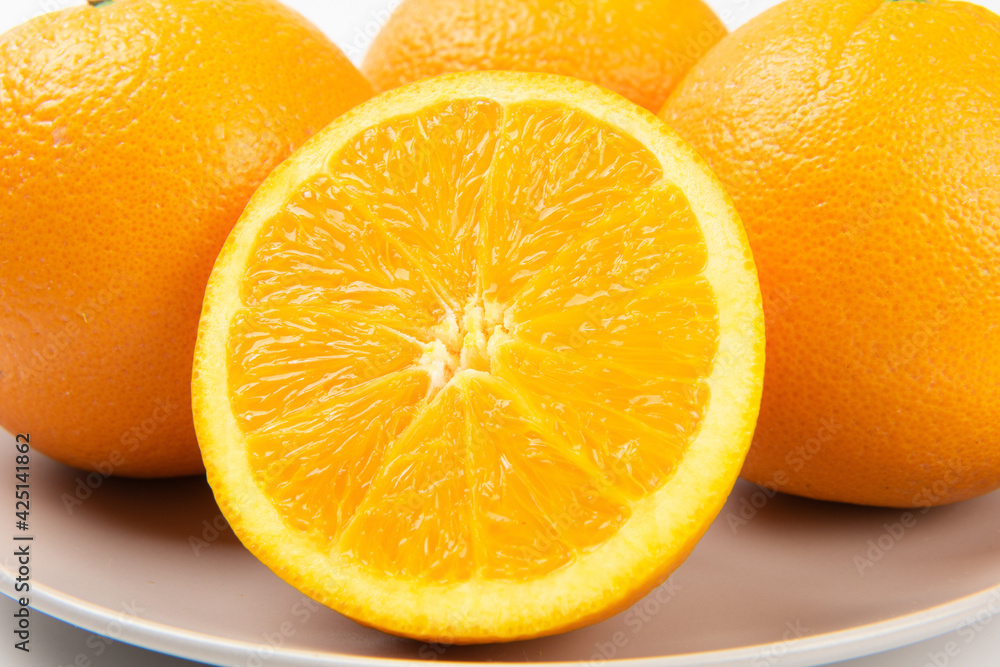 Fototapeta premium orange slice, half cut orange on white background.