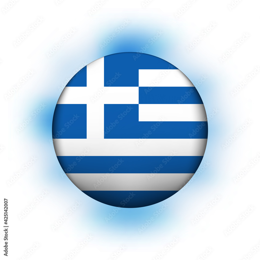 Glass light ball with flag of Greece. Round sphere, template icon. Greek national symbol. Glossy realistic ball, 3D abstract vector illustration highlighted on a white background. Big bubble Glass light ball with flag of Greece. Round sphere, template icon. Greek national symbol. Glossy realistic ball, 3D abstract vector illustration highlighted on a white background. Big bubble